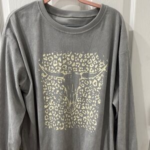 Gray Long Sleeve with Cream Leopard Print